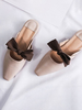 Frauen Flat Mules Leder Square Toe Bow Slip-On Rutschschuhe