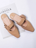 Frauen Flat Mules Leder Square Toe Slip On Slide Schuhe