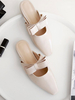 Frauen Flat Mules Light Aprikose Leder Square Toe Bow Slip-On Slide Schuhe