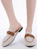Frauen Flat Mules Mesh Aprikose Runde Zehen Metall Detail Slip On Schuhe