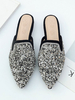 Frauen Flat Mules Pailletten Silber Pointed Toe Slip On Slide Schuhe