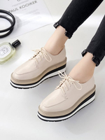 Frauen Flatform Oxfords Aprikose Runde Zehen Leder Schnür Freizeitschuhe