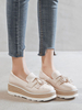 Frauen Flatform Oxfords Aprikose Runde Zehen Leder Slip On Schuhe