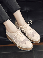Frauen Flatform Oxfords Chic Round Toe Patchwork Schnürung Freizeitschuhe