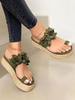 Frauen Flatform Slides Green Toe Loop Blumen Espadrilles Sandalen
