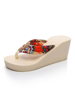 Frauen-Flip-Flops Ecru Weiß Floral Printed Wedge Sandalen Beach Strand Sandale Schuhe