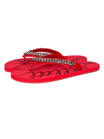 Frauen Flip Flops Rote Freizeit Kunstwerk Muster Rindsleder Atmungsaktive Runde Hausschuhe Flache Hausschuhe