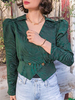 Frauen Forest Green Jacke V-Ausschnitt Polyester Langarm Kurzjacke