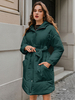 Frauen Forest Green Puffer Mäntel Turndown Kragen Vorderknopf Langarm Lässig Verdickt Wintermantel Midi Oberbekleidung