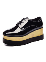 Frauen Freizeitschuhe Schwarzes Quadrat Toe Lace Up Plateau Sneakers