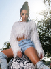 Frauen Fuzzy Sweater Fringe Cropped Fluffy Pullover Sweater