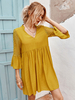 Frauen Gelb Etuikleider Halbarm Lässig Spitze V-Ausschnitt Polyester Tunika Kleid
