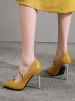 Frauen gelb High Heels spitzen Zehen PU Leder Heels