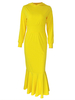 Frauen Gelb Maxikleider Langarm Polyester Bodenlanges Kapuzenkleid