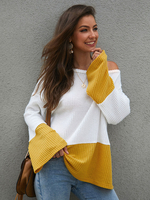 Frauen gelbe Pullover zweifarbige Polyesterpullover mit langen Ärmeln