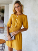 Frauen Gelber Overall Halbarm Baumwolle Gerade Sommer Einteiliges Outfit