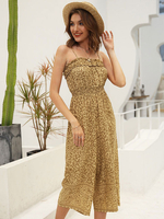 Frauen gelber Overall Ärmelloser Polyester breiter Sommer-Spielanzug