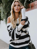 Frauen Gestreiftes Sweatshirt Mit V-Ausschnitt Langarm Pullover Top