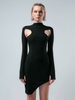 Frauen Gestrickte Kleid Schwarz Ausschnitt Polyester Lange Ärmel Unregelmäßigen High Collar Pullover Bodycon Midi Kleid