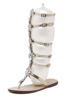 Frauen Gladiator Sandalen Boho Flachen Sandalen Thong Strass Schnalle Detail Sandale Schuhe