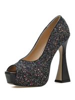 Frauen glitter plattform high heel party schuhe blond peep toe pailletten abendschuhe