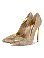 Frauen Gold High Heel Party Schuhe Spitz Abendschuhe Basic Pumps