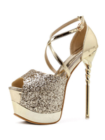 Frauen Golden Sexy High Heels Blond Peep Toe Pailletten Stoff Obere Sexy Schuhe Stiletto Heels