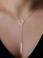 Frauen Goldene Halskette Grommet Metallic Lariat Y Halskette