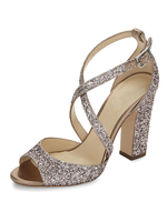 Frauen Goldene Sandalen Pailletten Peep Toe PU Chunky Block Heels Riemchen Frauen Sandalen