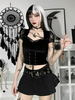 Frauen Gothic Bluse Black Buttons kurze Ärmel Schnüren Polyester Gothic Top