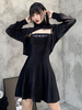 Frauen Gothic Bluse Schwarz High Collar Langarm Polyester Gothic Top