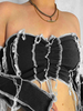 Frauen Gothic Bluse Schwarz Langarm Baumwolle Gothic Tube Top