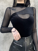 Frauen Gothic Bluse Schwarz Polyester High Collar Langarm Sexy Tops