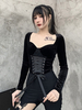 Frauen Gothic Bluse Schwarz Schnürung Quadratischer Ausschnitt Polyester Gothic Top