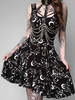 Frauen Gothic Cami Kleid Schwarz Schnürung U-Ausschnitt Ärmellos Sexy Polyester Tunika Midi Kleid