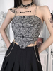 Frauen Gothic Cami Top Grau Backless Ärmellose Spitzenketten Metalldetails Gothic Polyester Sexy Camis