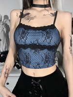 Frauen Gothic Cami Top Schwarze Spitze Ärmelloses Gothic Polyester Sexy Sommer Top