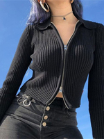 Frauen Gothic Cardigan Schwarz V-Ausschnitt Langarm Baumwolle Gothic Tops