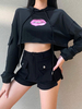 Frauen Gothic Hoodies Black Cotton Jewel Neck Retro Top