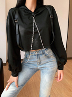 Frauen Gothic Hoodies schwarz ausgeschnitten Punk Cotton Retro Tops