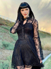Frauen Gothic Kleid Schwarze Spitze Sexy Polyester Neckholder NeckLine Langarm Midi Kleid