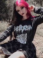 Frauen Gothic Shirt Black Jewel Neck Langarm Polyester Casual Top