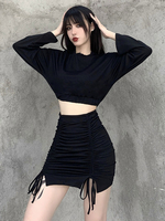 Frauen Gothic zweiteiligen täglichen lässigen Polyester schwarzen Rock und Top