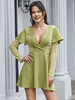 Frauen Grass Green Skater Kleider Polyester Langarm Casual Flare Kleid Midi Fit Kleid