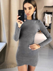 Frauen Grau Bodycon Kleider Langarm Juwelenhals Unregelmäßiges Etuikleid Sexy Midi Fit Kleid