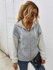 Frauen Grau Hoodie Langarm Zweifarbiges Polyester Casual Hooded Sweatshirt