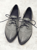Frauen grau Oxfords spitzen Zehen PU Leder Schnür Freizeitschuhe