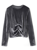 Frauen graues Hemd Langarm Juwelenhals Polyester T-Shirt