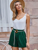 Frauen Green Shorts Raised Taillenschärpe Polyester Casual Oversized Summer Shorts