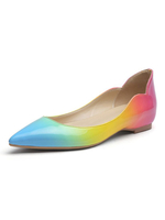 Frauen Grüne Ballerinas Leder Spitze Zehen Flache Ombre Regenbogen Patched Slip On Schuhe